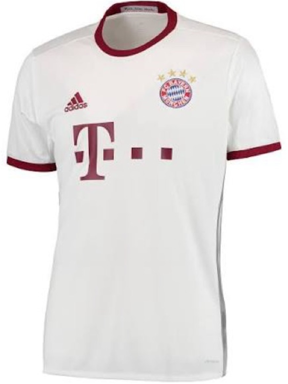 adidas White and Maroon Soccer Jersey with 'Mia san mia' Neck Detail